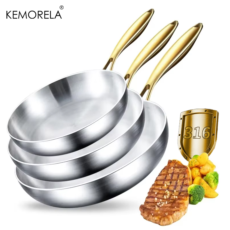 Paella Pan Steel - 3'lü Set 316 Paslanmaz Çelik Altın